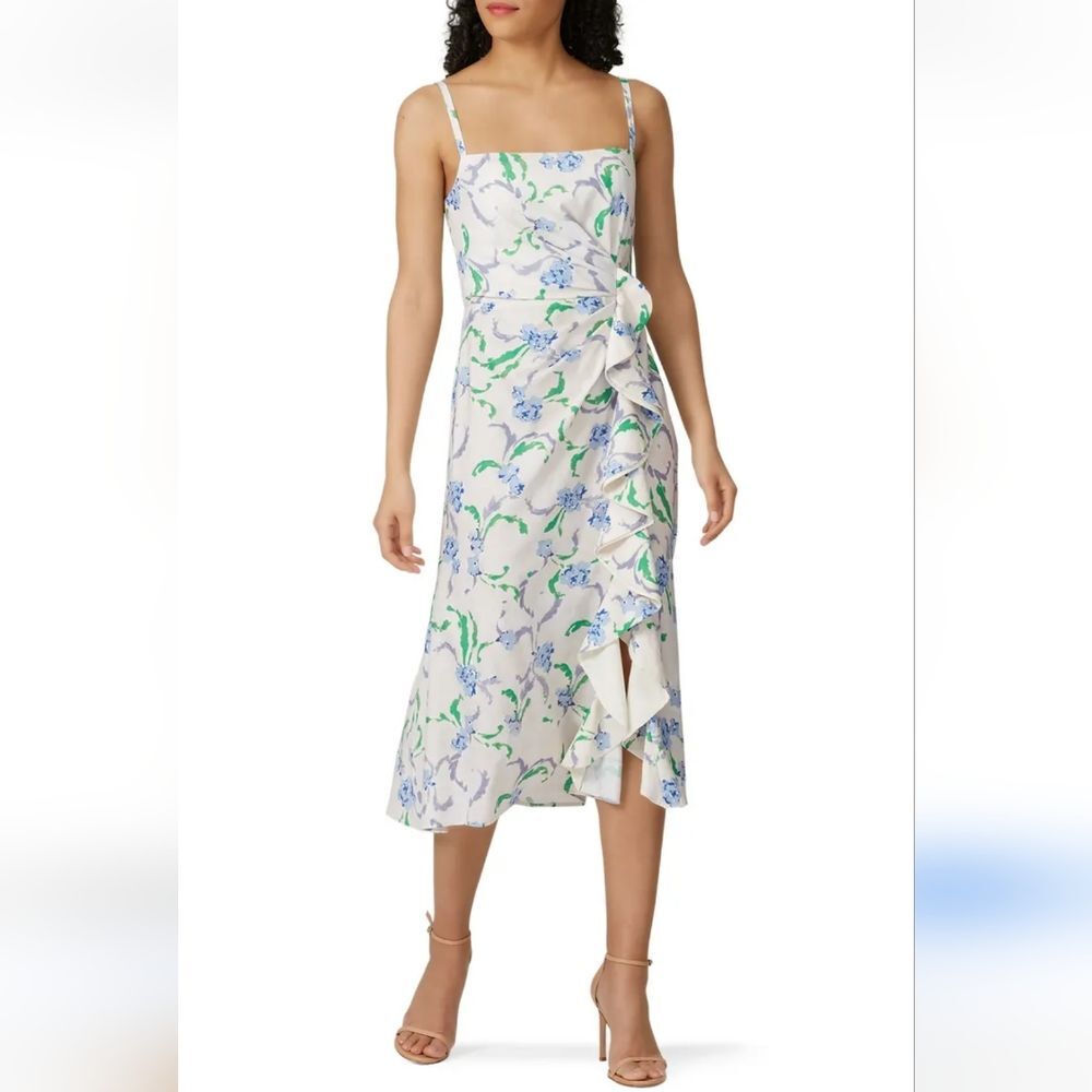 Prabal Gurung Grey Floral Side Ruffle Dress Size 0